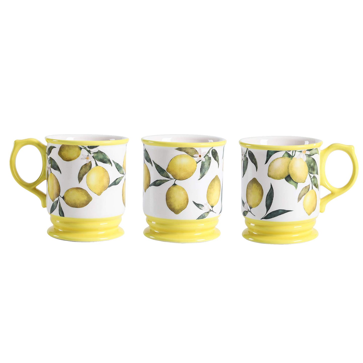 Bico Lemon Dreams Ceramic Mugs, Set of 4, for Coffee, Tea, Drinks, Microwave & Dishwasher Safe