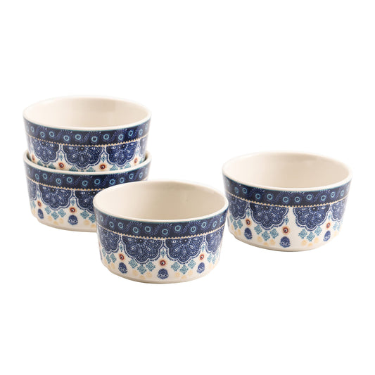 Bico Blue Talavera Stoneware 8oz Ramekin Set, Set of 4, Round Baking Bowl for Pudding, Creme Brulee, Souffle, Microwave, Dishwasher and Oven Safe