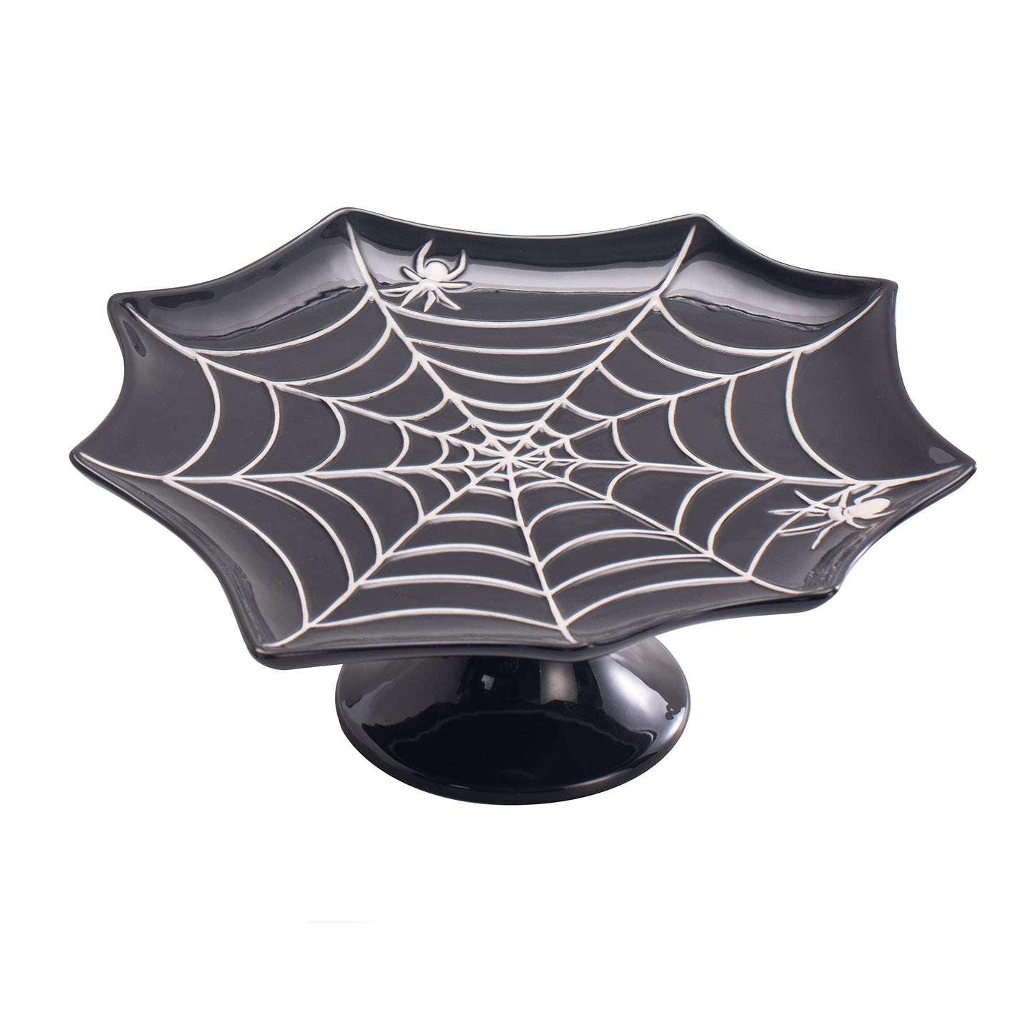 Bico Halloween Spider Web 12.7 inch Black Ceramic Cake Stand, for Holding Cakes, Desserts, Microwave and Dishwasher Safe