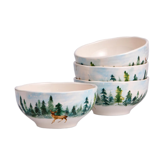 Bico Enchanted Deer Dreamscape Ceramic Cereal Bowls Set of 4, 26oz, for Pasta, Salad, Cereal, Soup & Microwave & Dishwasher Safe