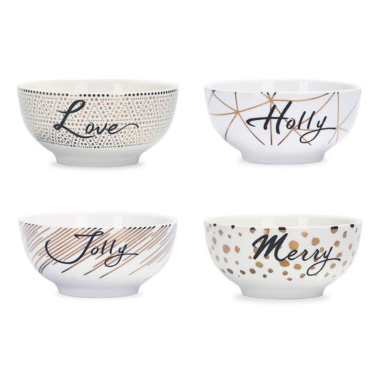 Bico Golden Holiday Porcelain Cereal Bowls Set of 4, for Pasta, Salad, Cereal, Soup & Microwave & Dishwasher Safe