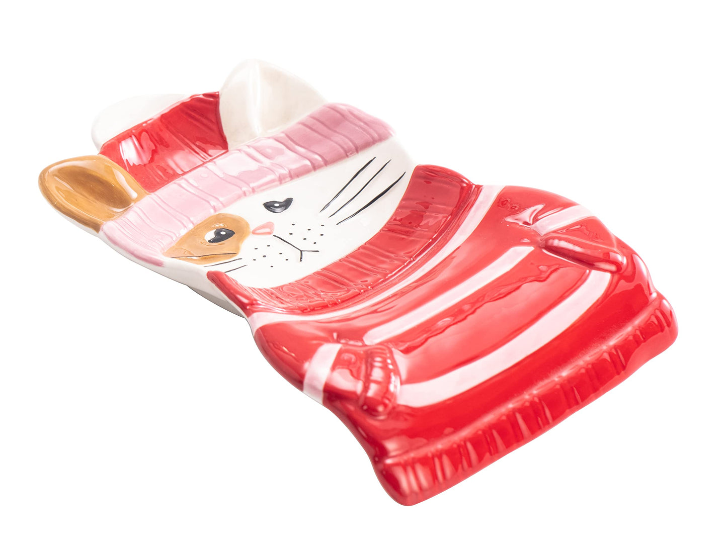 Bico Knitted Kitten Ceramic Spoon Rest, Microwave and Dishwasher Safe