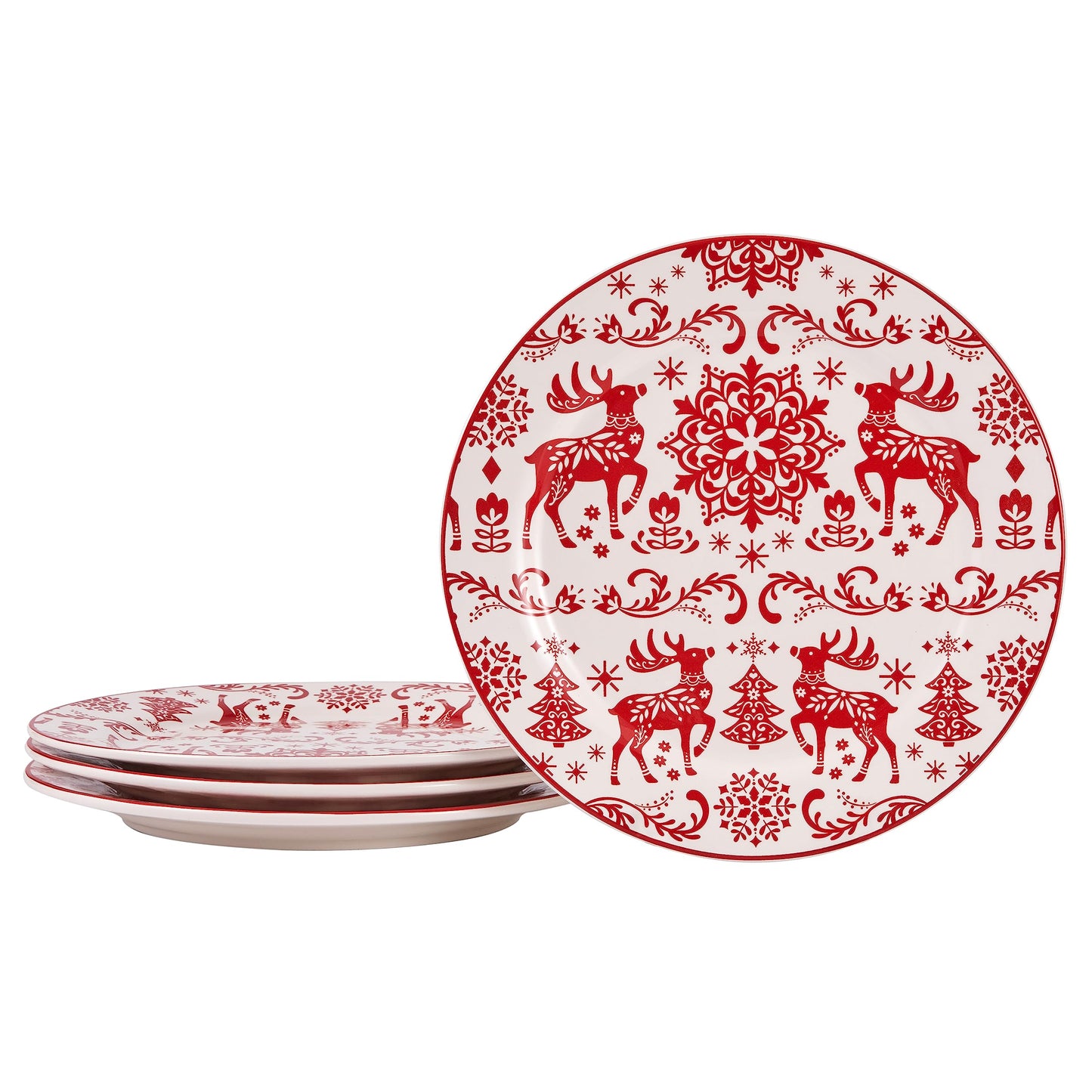 Bico Holly Jolly Salad Plates, 8.75 inch, Set of 4, for Salad, Appetizer, Microwave & Dishwasher Safe