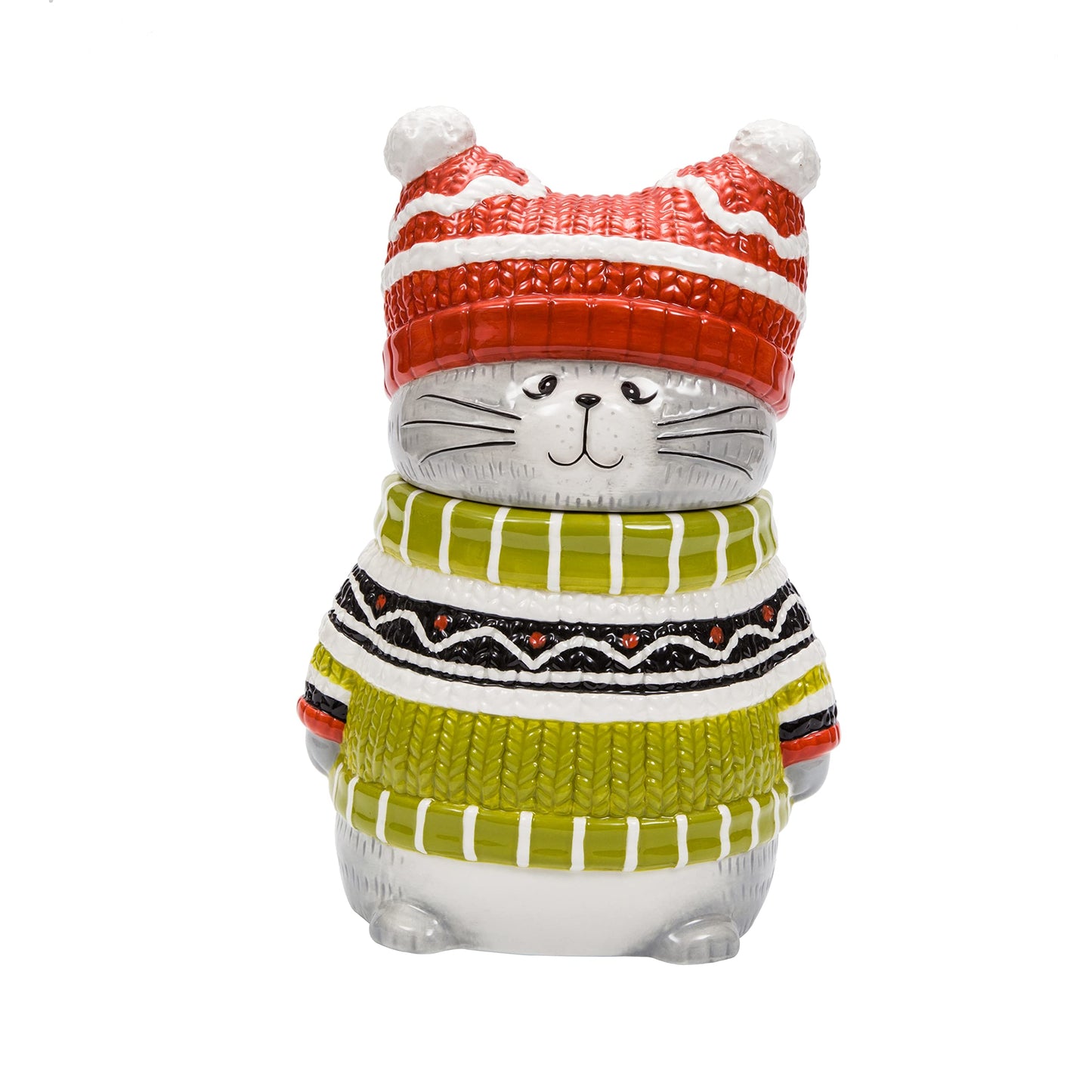 Bico Knitted Kitten Air Tight Seal Ceramic Cookie Jar, Dishwasher Safe