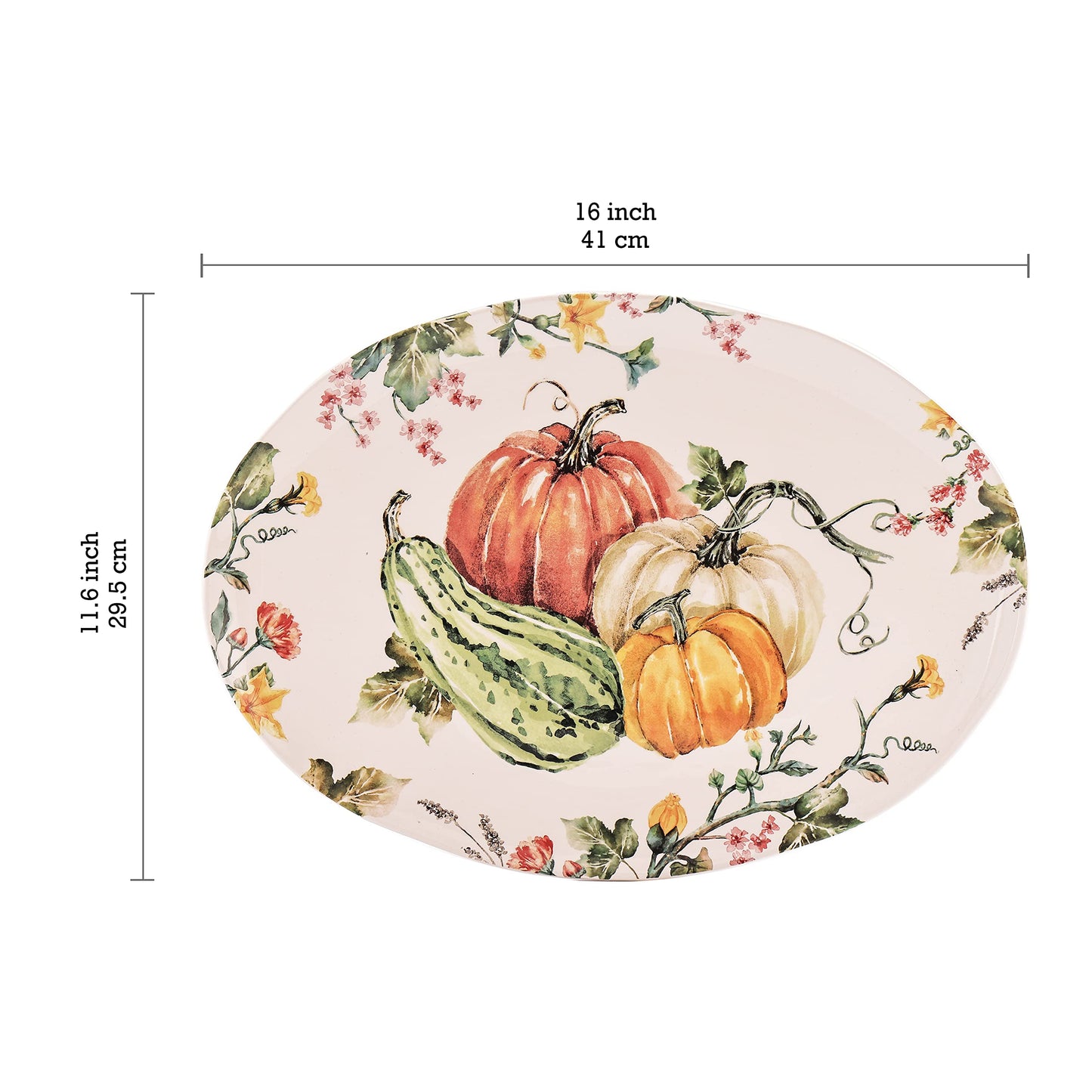 Bico Pumpkin Feast Ceramic 16 inch Oval Platter, Microwave & Dishwasher Safe