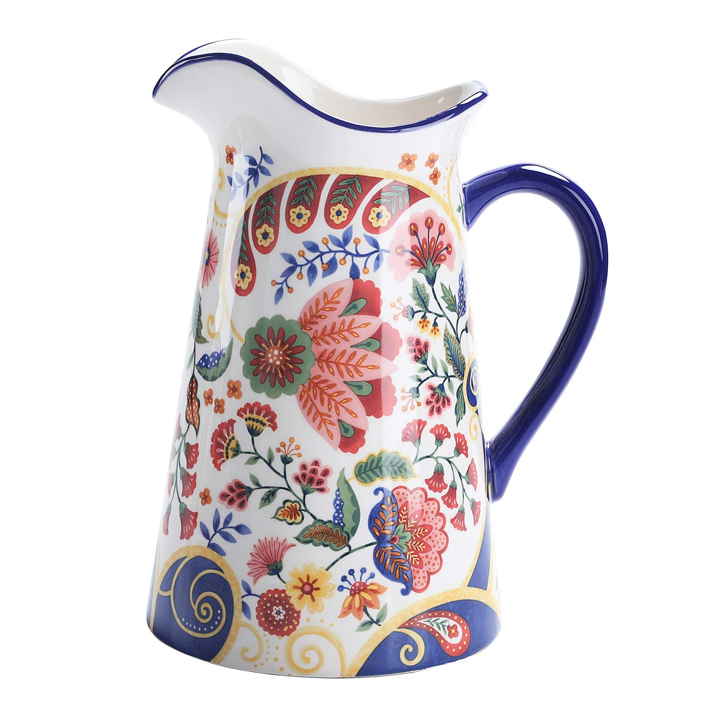 Bico Spiral Marrakesh Ceramic 2.5 Quarts Pitcher with Handle, Decorative Vase for Flower Arrangements, Dishwasher Safe