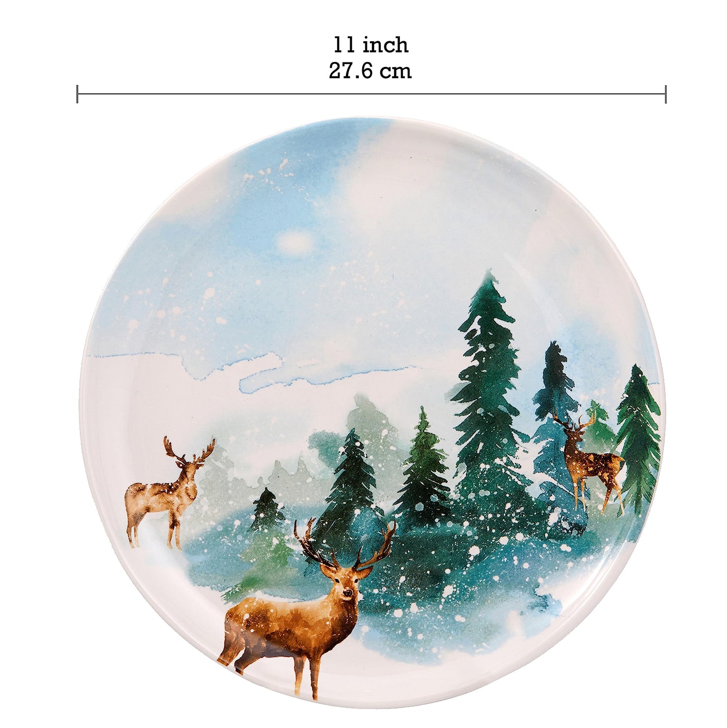 Bico Enchanted Deer Dreamscape Ceramic 11 inch Dinner Plates, Set of 4, for Pasta, Salad, Maincourse, Microwave & Dishwasher Safe