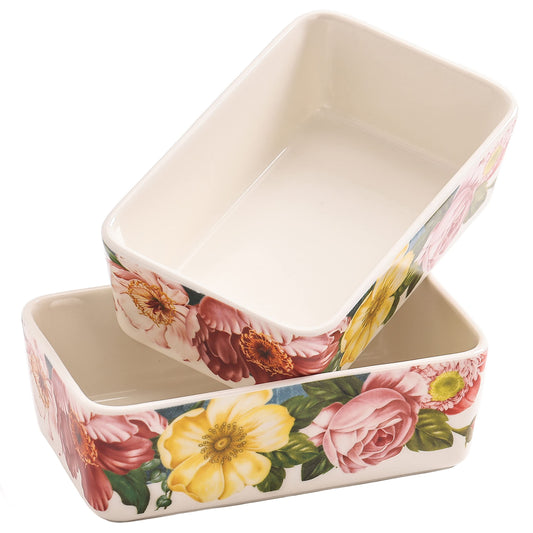 Bico Peony Heaven Stoneware Casserole Dish Set, Set of 2, Lasagna Pan, Rectangular Baking Pan, Small Baking Dish, Microwave, Dishwasher and Oven Safe