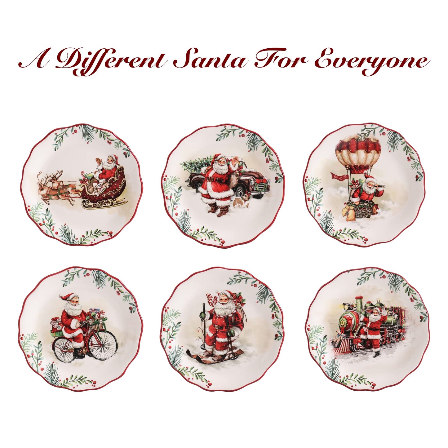 Bico Santa On The Way Ceramic Appetizer Plates, 6 inch, Set of 6, for Tapas, Salad, Appetizer, Microwave & Dishwasher Safe