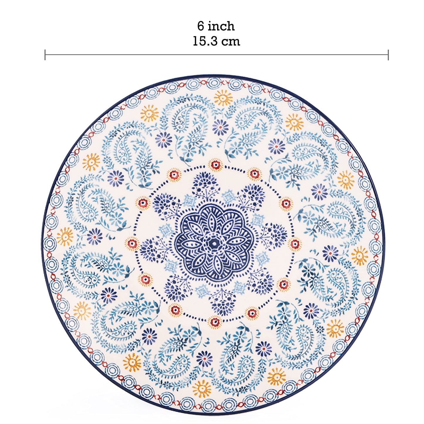 Bico Blue Talavera 6 inch Ceramic Snack Plate, Set of 6, for Salad, Appetizer, Snacks, Microwave & Dishwasher Safe