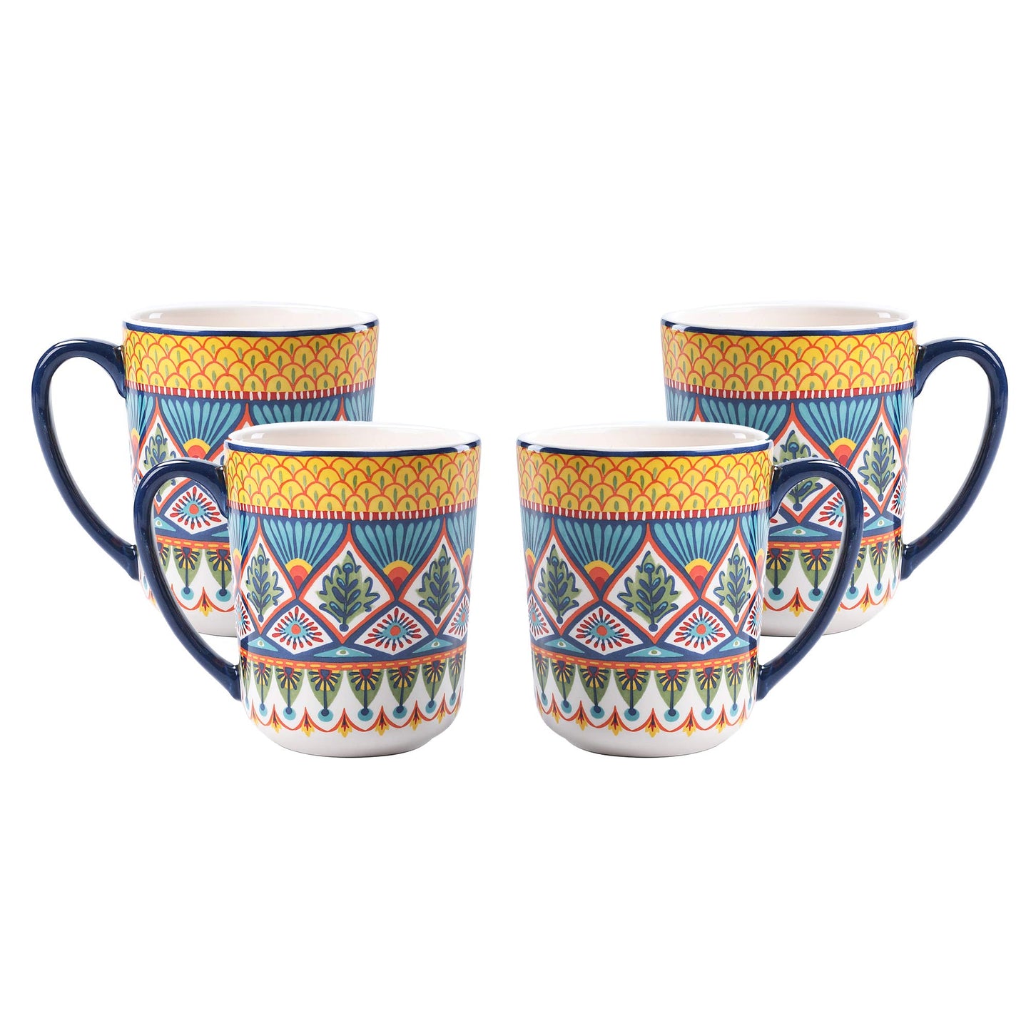 Bico Pattern Mugs Set, Set of 4, Ceramic