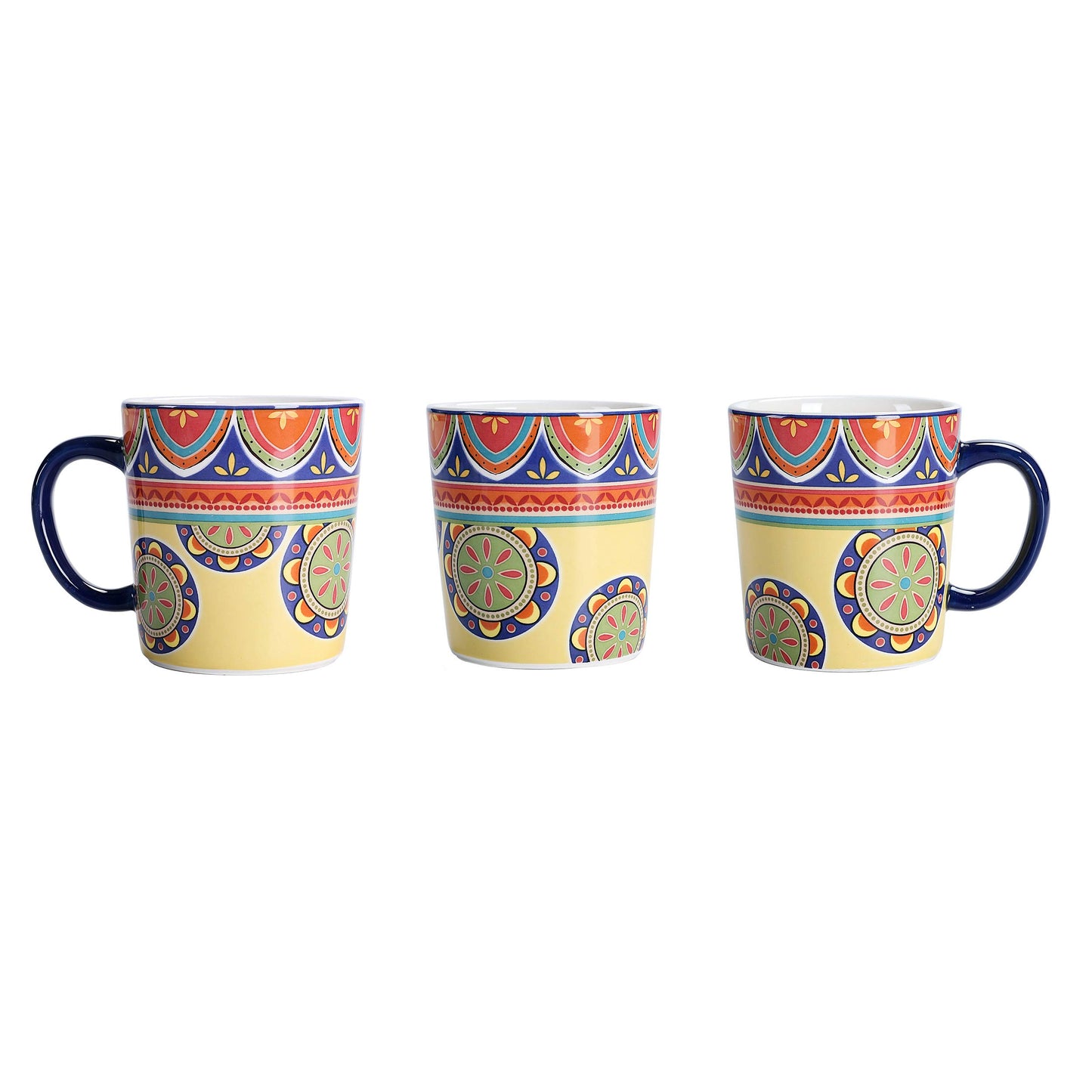 Bico Pattern Mugs Set, Set of 4, Ceramic