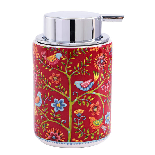 Bico Red Spring Bird Ceramic 12oz Soap Dispenser, with Removable Pump, Ideal for Kitchen soap, Bathroom Soap, Lotion and Essential Oil