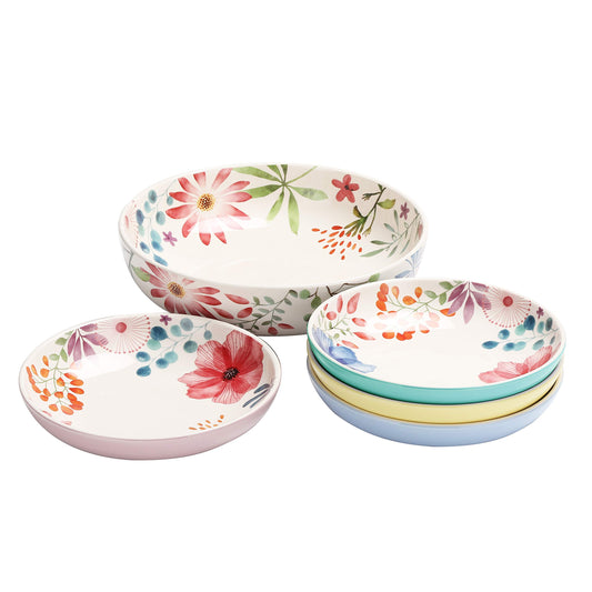 Bico Pattern Pasta Bowls Set, Set of 5, Ceramic, 1 unit 214oz, 4 units 35oz