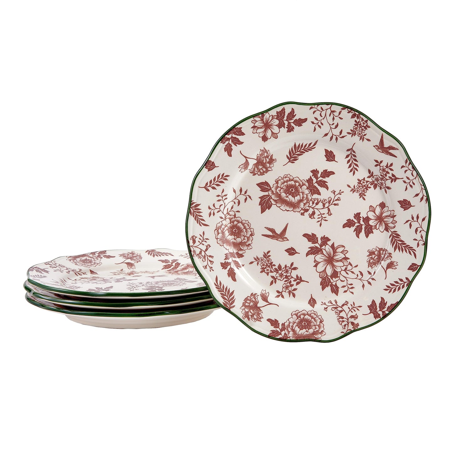 Bico Country Wanderlust Scalloped Salad Plates, 8.75 inch, Set of 4, for Salad, Appetizer, Microwave & Dishwasher Safe