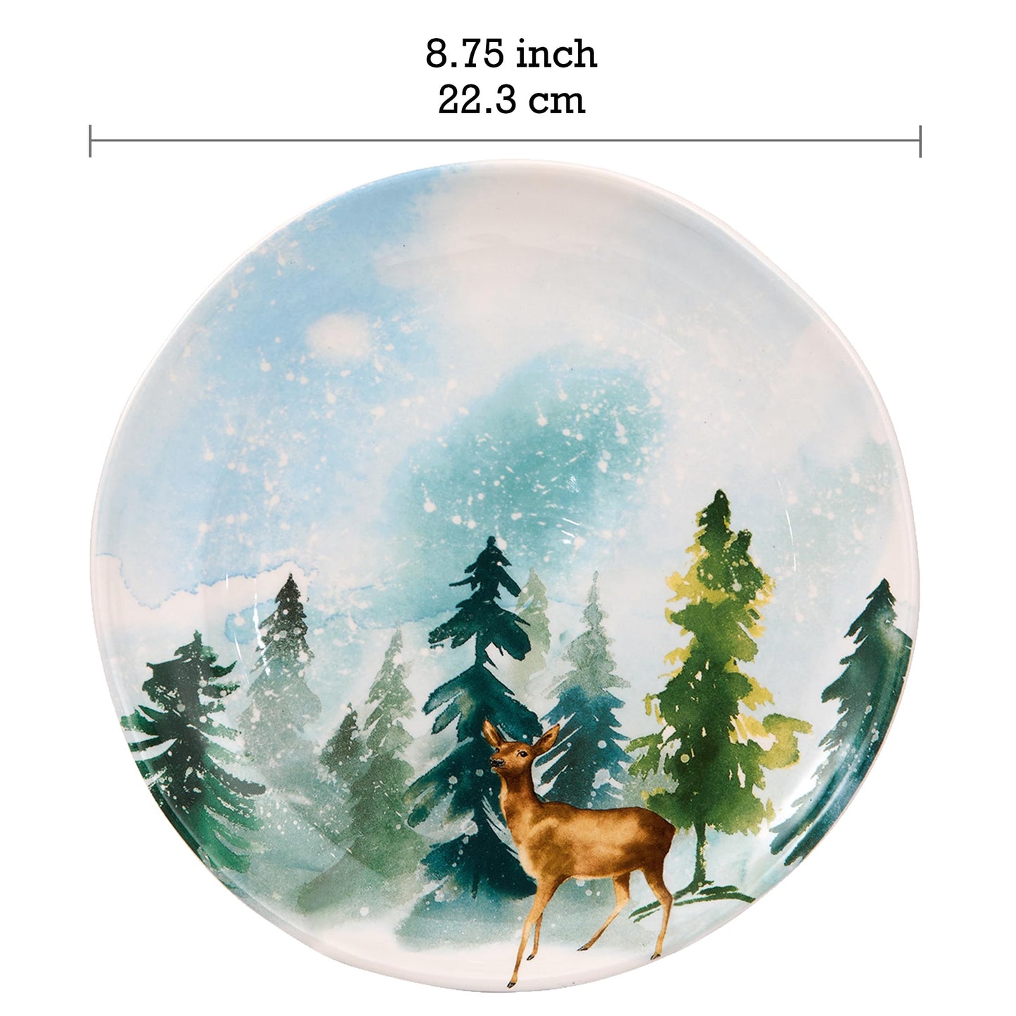 Bico Enchanted Deer Dreamscape Salad Plates, 8.75 inch, Set of 4, for Salad, Appetizer, Microwave & Dishwasher Safe