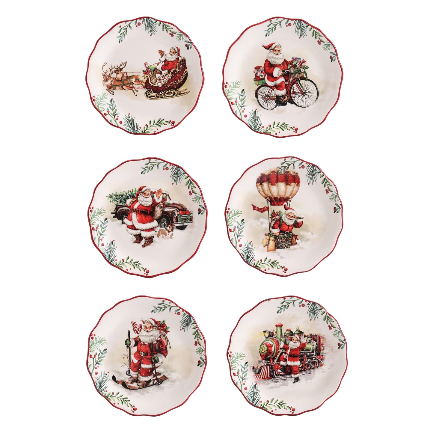 Bico Santa On The Way Ceramic Appetizer Plates, 6 inch, Set of 6, for Tapas, Salad, Appetizer, Microwave & Dishwasher Safe