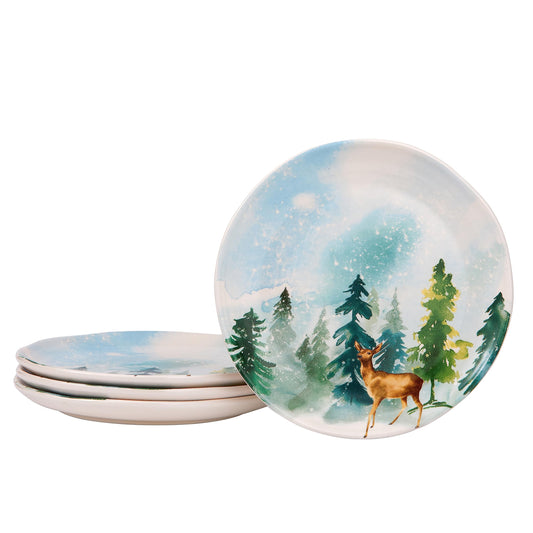 Bico Enchanted Deer Dreamscape Salad Plates, 8.75 inch, Set of 4, for Salad, Appetizer, Microwave & Dishwasher Safe