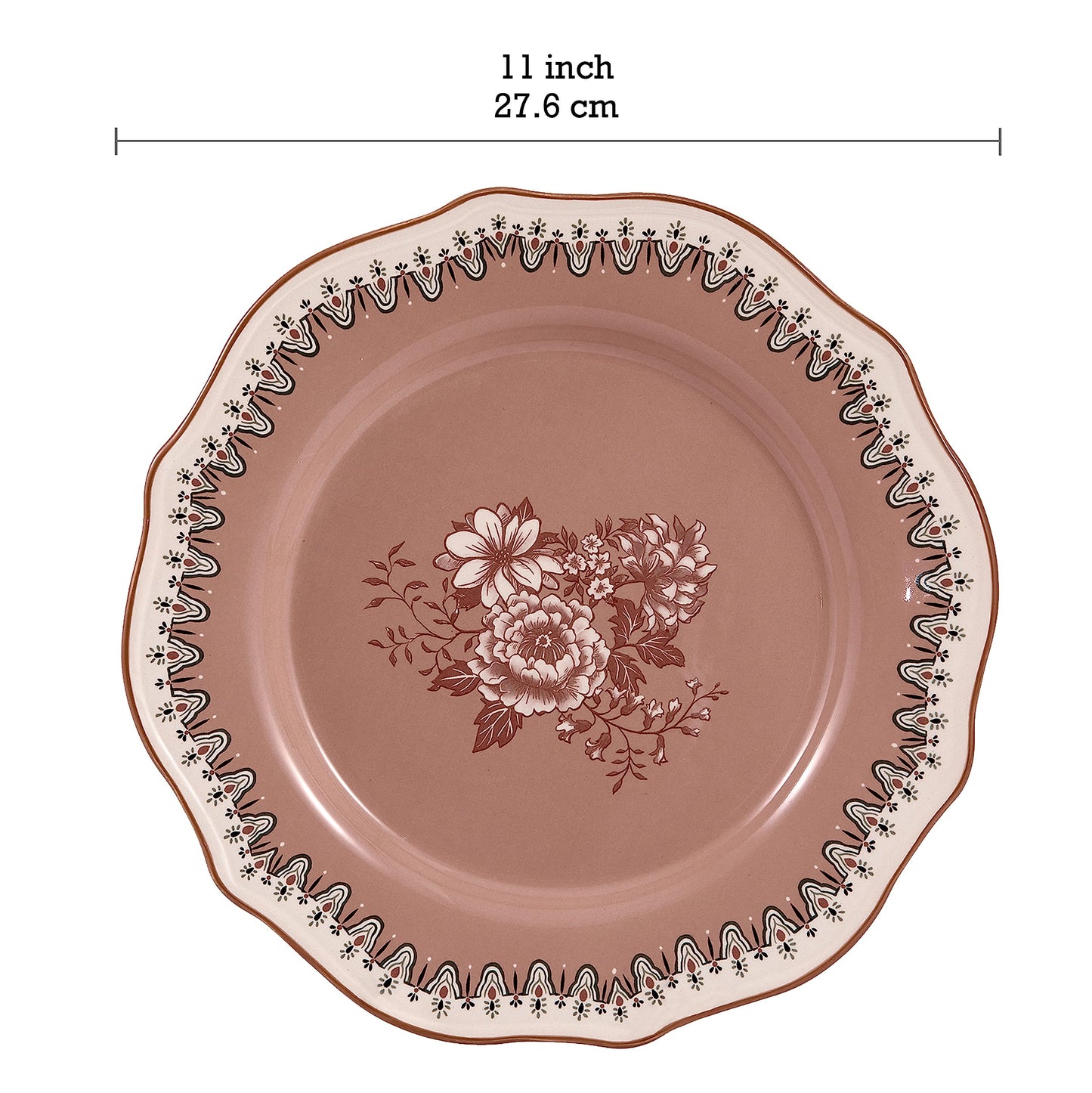 Bico Country Wanderlust Scalloped Ceramic 11 inch Dinner Plates, Set of 4, for Pasta, Salad, Maincourse, Microwave & Dishwasher Safe