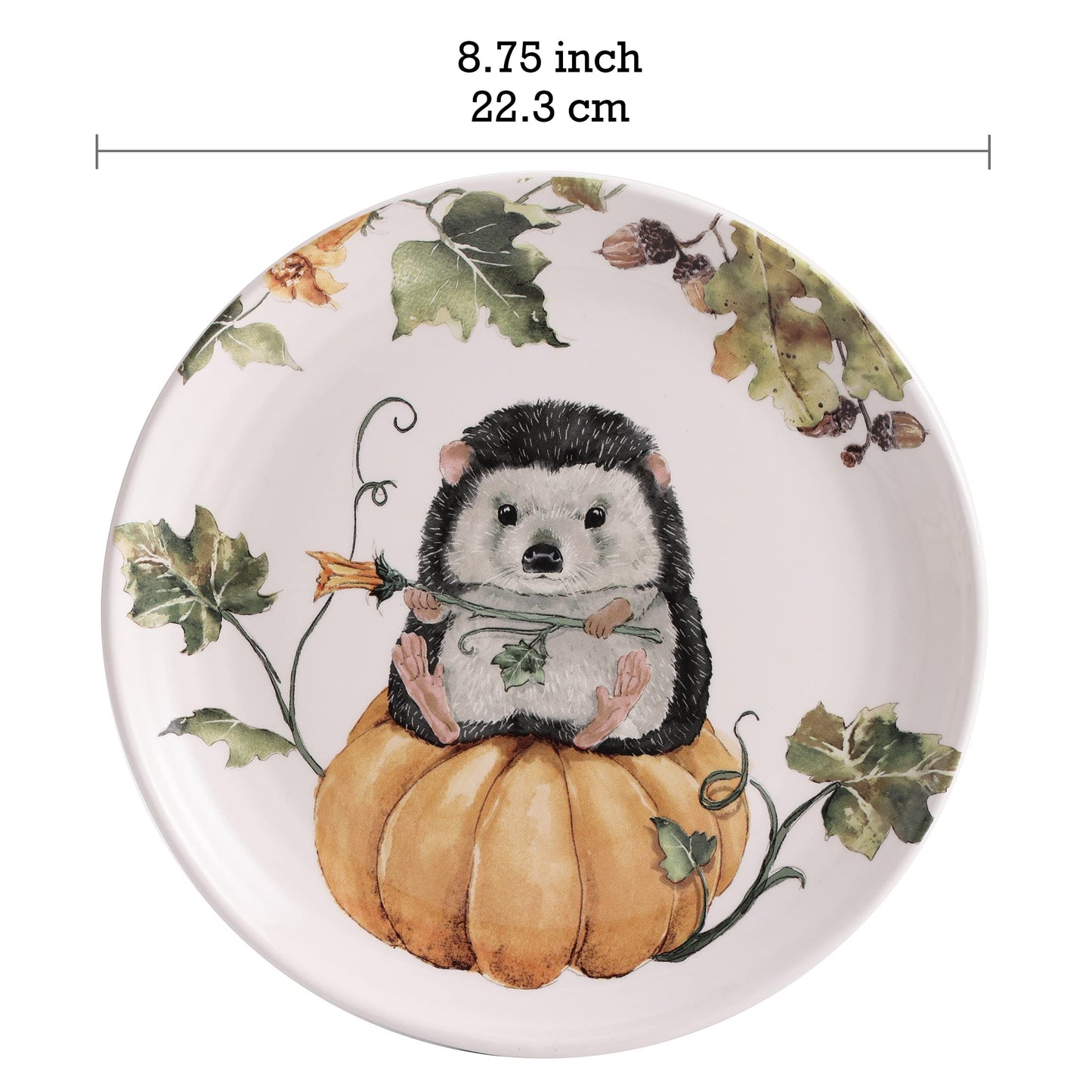 Bico Woodland Critters Ceramic Salad Plates, 8.75 inch, Set of 4, for Salad, Appetizer, Microwave & Dishwasher Safe