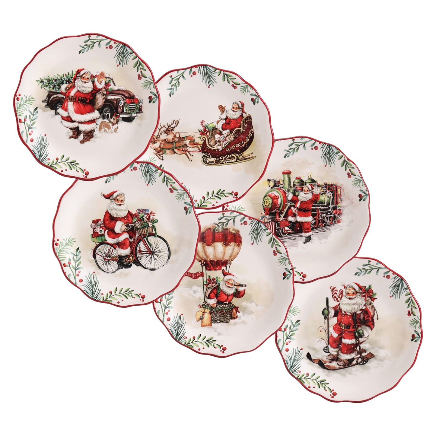 Bico Santa On The Way Ceramic Appetizer Plates, 6 inch, Set of 6, for Tapas, Salad, Appetizer, Microwave & Dishwasher Safe