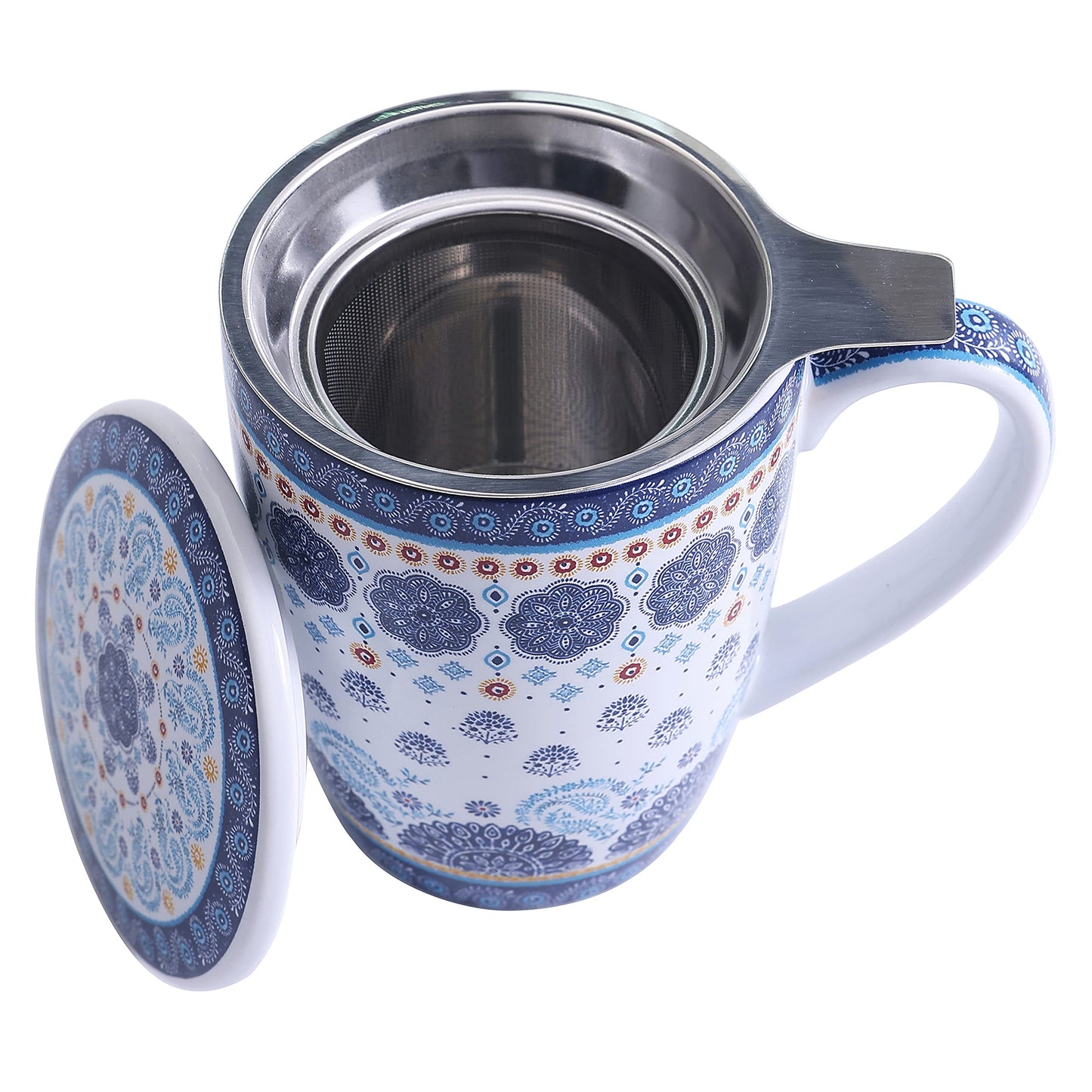 Bico 12oz Porcelain Tea Mug with Infuser and Lid, Microwave & Dishwasher Safe