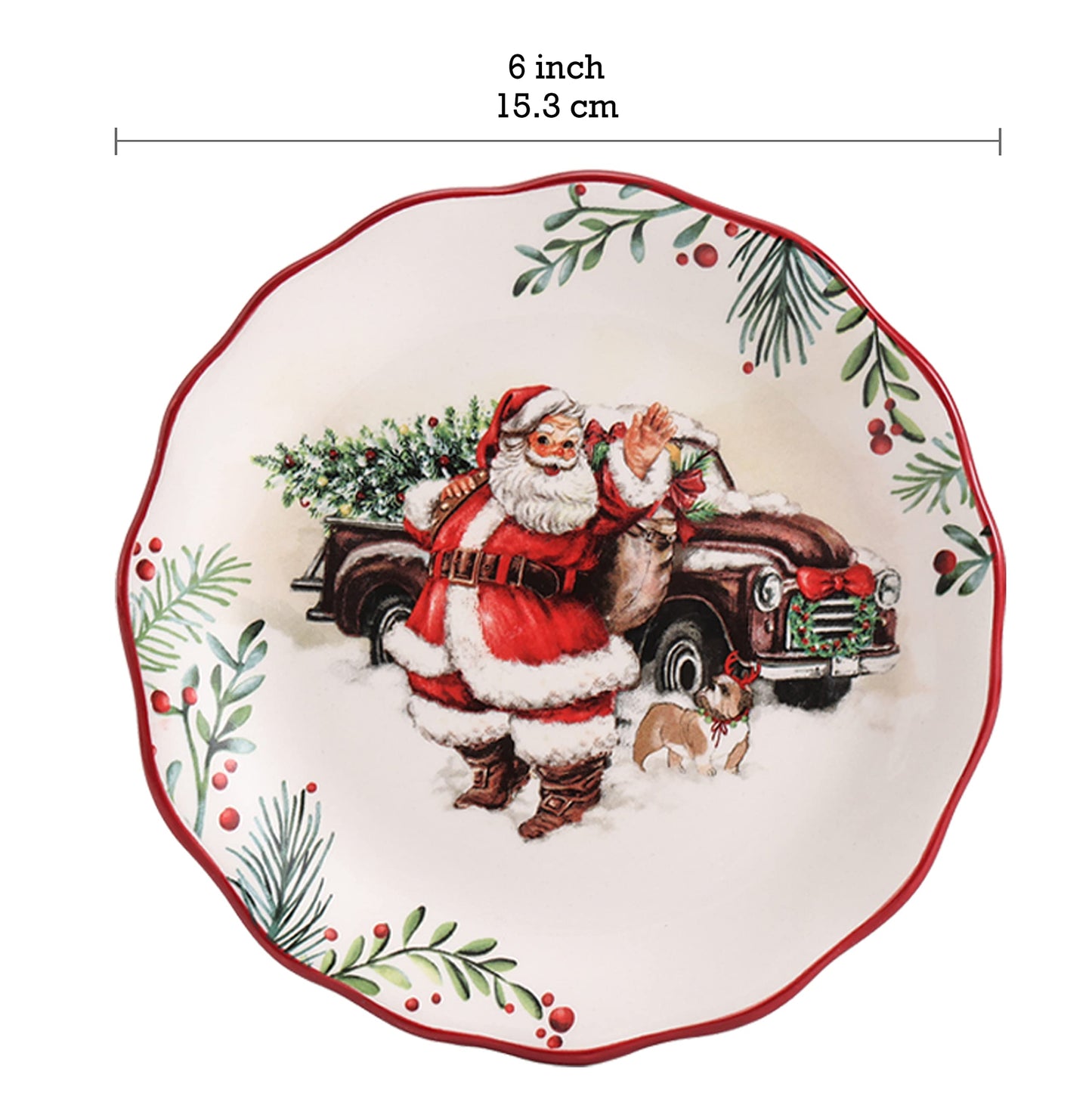 Bico Santa On The Way Ceramic Appetizer Plates, 6 inch, Set of 6, for Tapas, Salad, Appetizer, Microwave & Dishwasher Safe