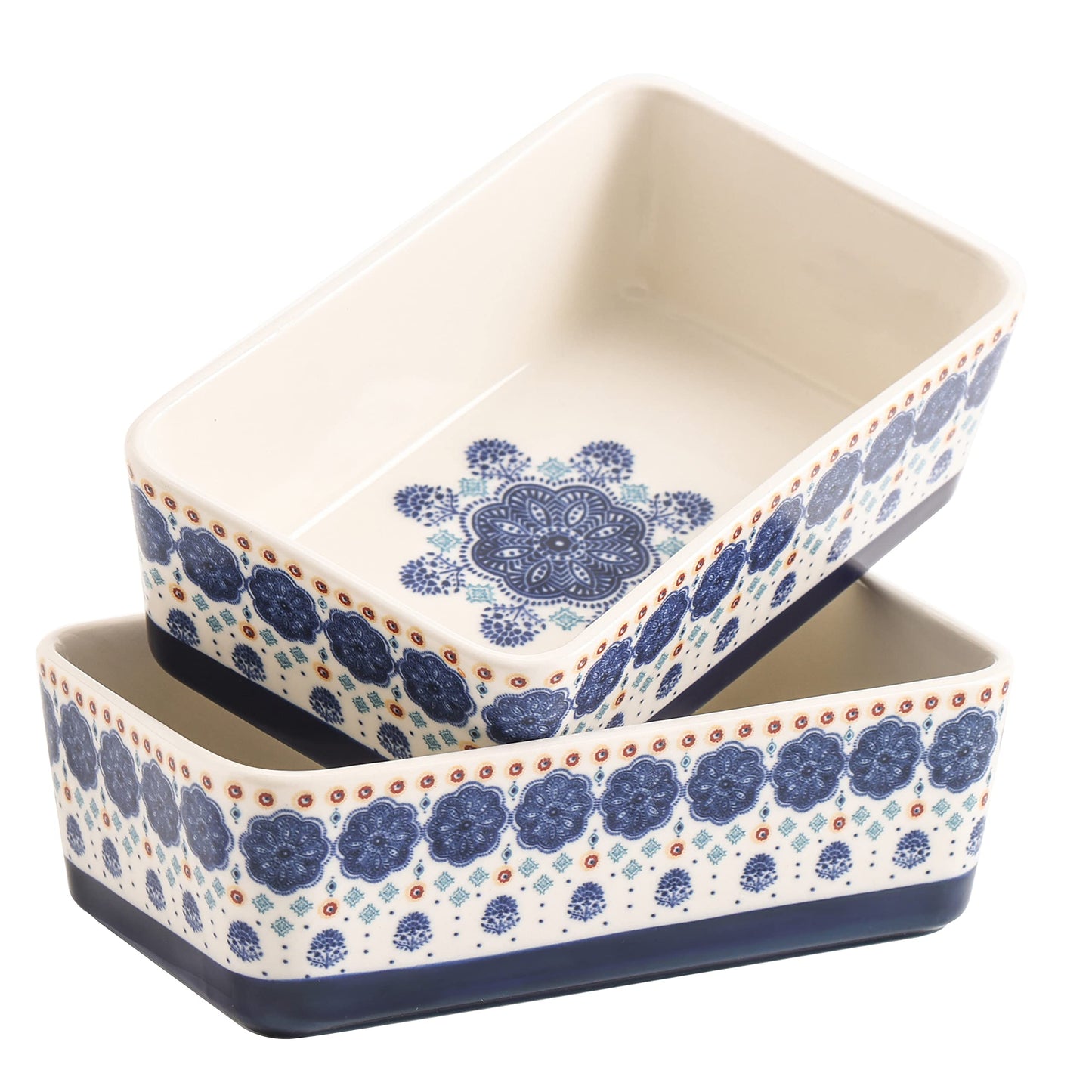 Bico Blue Talavera Stoneware Casserole Dish, Set of 2, Lasagna Pan, Rectangular Baking Pan, Small Baking Dish, Microwave, Dishwasher and Oven Safe