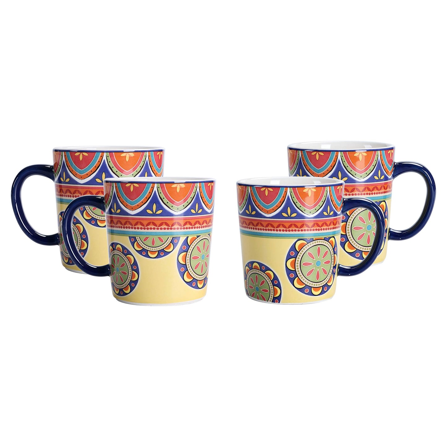 Bico Pattern Mugs Set, Set of 4, Ceramic