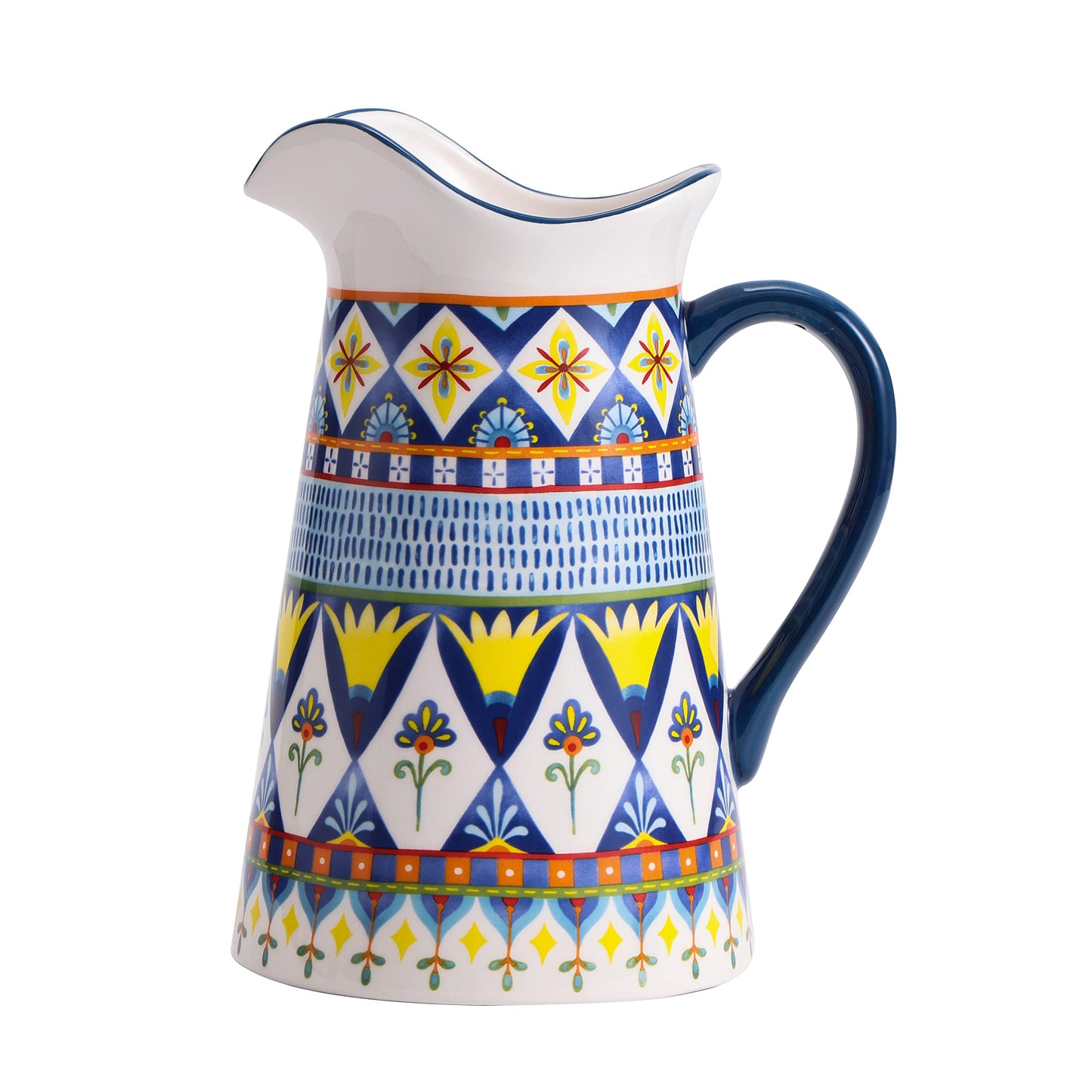 Bico Morocco Ceramic 2.5 Quarts Pitcher with Handle, Decorative Vase for Flower Arrangements, Dishwasher Safe