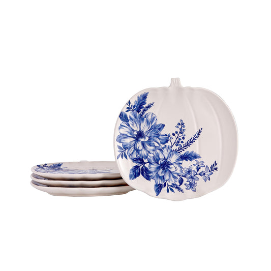 Bico Blue Floral Haven Salad Plates, 8.6 inch, Set of 4, for Salad, Appetizer, Microwave & Dishwasher Safe