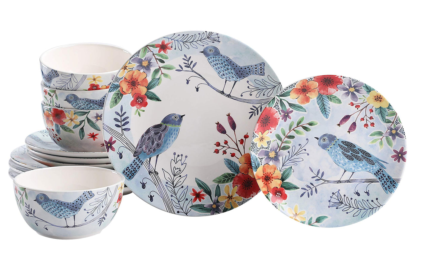 Bico Bird Dinner Plates Set, Set of 4, Ceramic, 11 inch