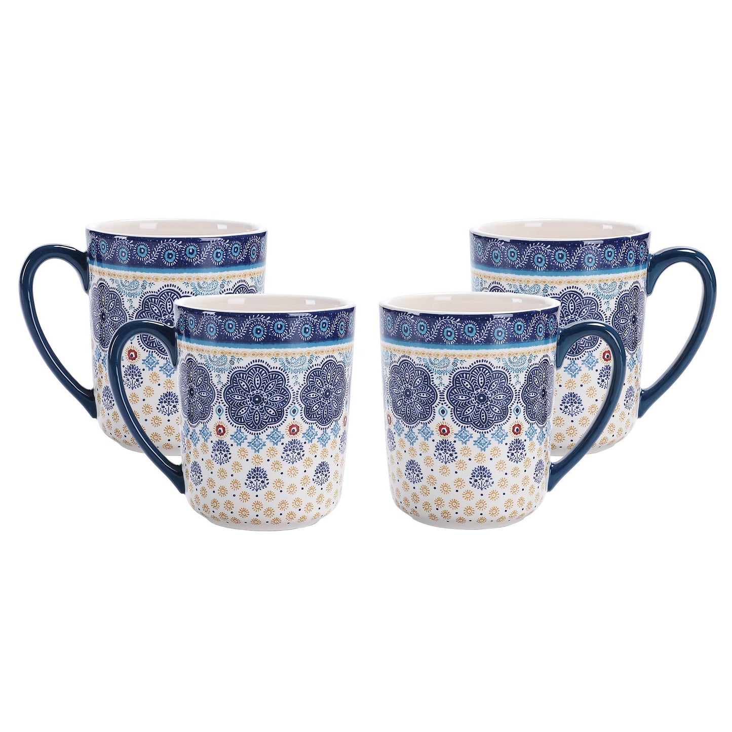 Bico Pattern Mugs Set, Set of 4, Ceramic