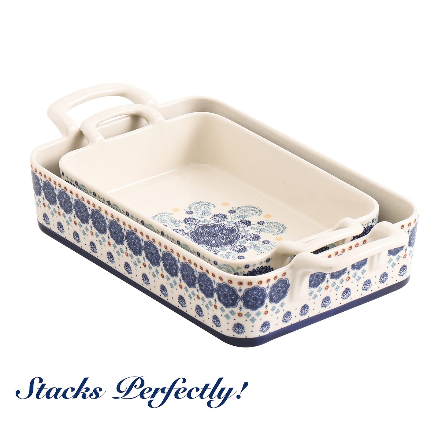 Bico Blue Talavera Stoneware Baking Dish Set, Non-stick Lasagna Pan, Large Rectangular Baking Pan, Casserole Dish, Microwave, Dishwasher and Oven Safe