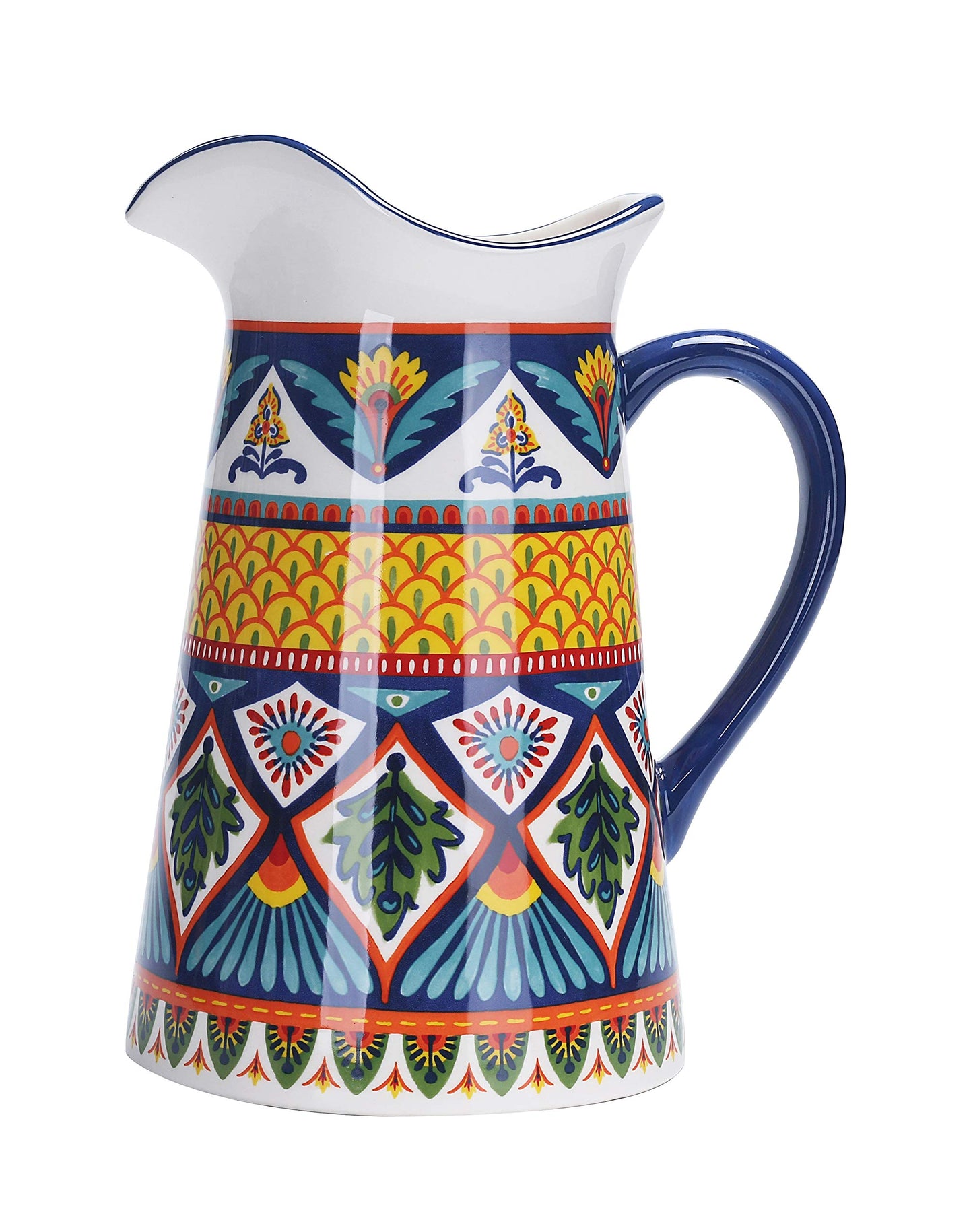 Bico Havana Ceramic 2.5 Quarts Pitcher with Handle, Decorative Vase for Flower Arrangements, Dishwasher Safe