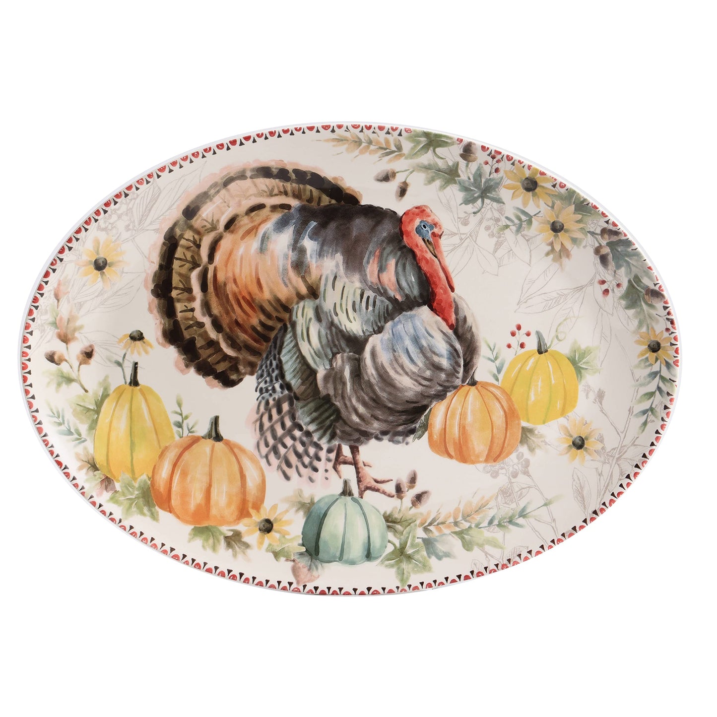 Bico Blessing Season Ceramic 19 inch Oval Platter, Microwave & Dishwasher Safe