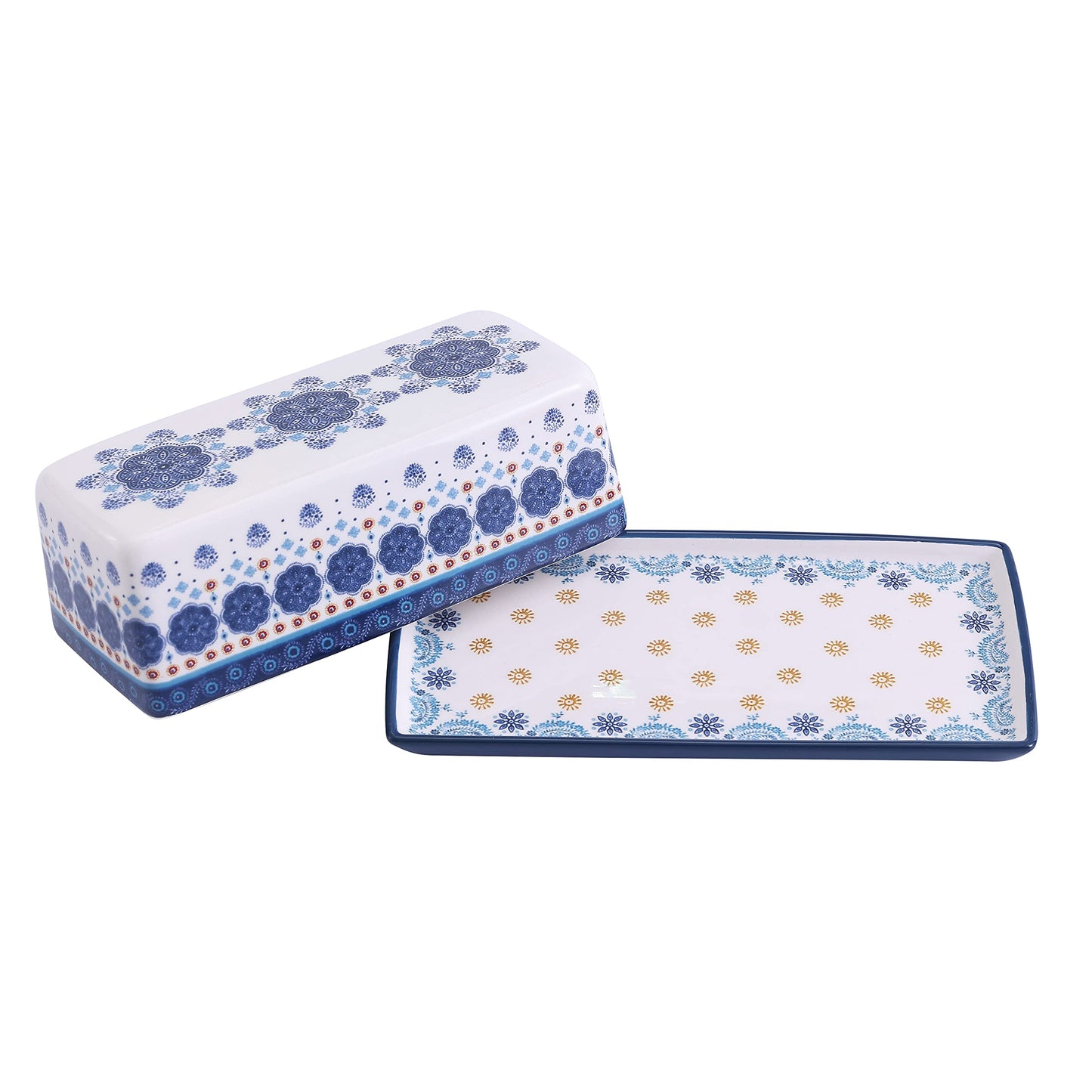 Bico Blue Talavera Ceramic Butter Dish with Lid, Butter Keeper for Counter, Kitchen, Dishwasher Safe