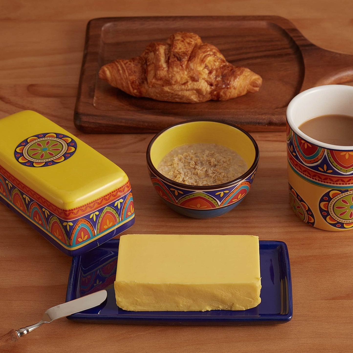 Bico Tunisian Ceramic Butter Dish with Lid, Butter Keeper for Counter, Kitchen, Dishwasher Safe