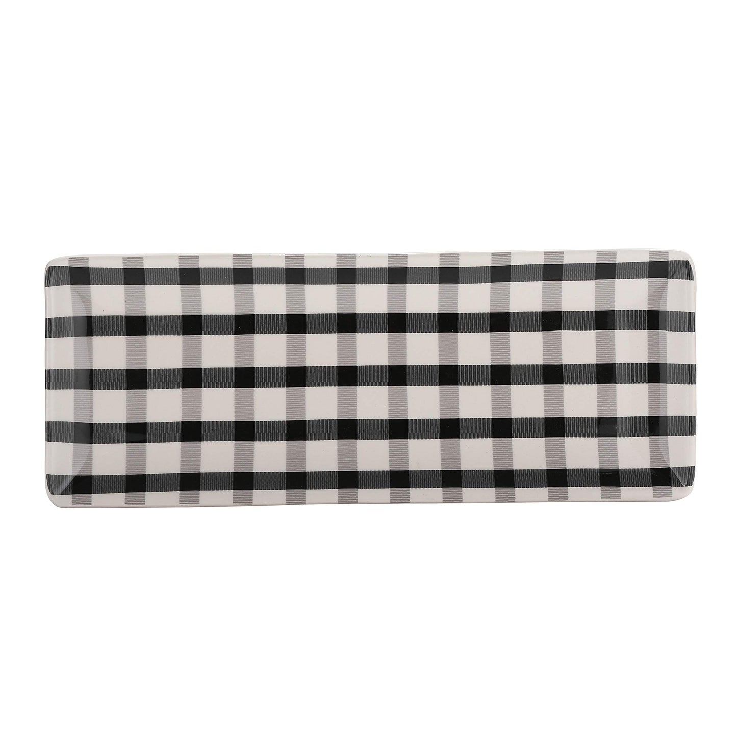 Bico Plaid Check Black and White Ceramic 14 inch Rectangular Serving Platter, Set of 2, for Serving Salad, Pasta, Cheese, Ham, Appetizer, Microwave & Dishwasher Safe