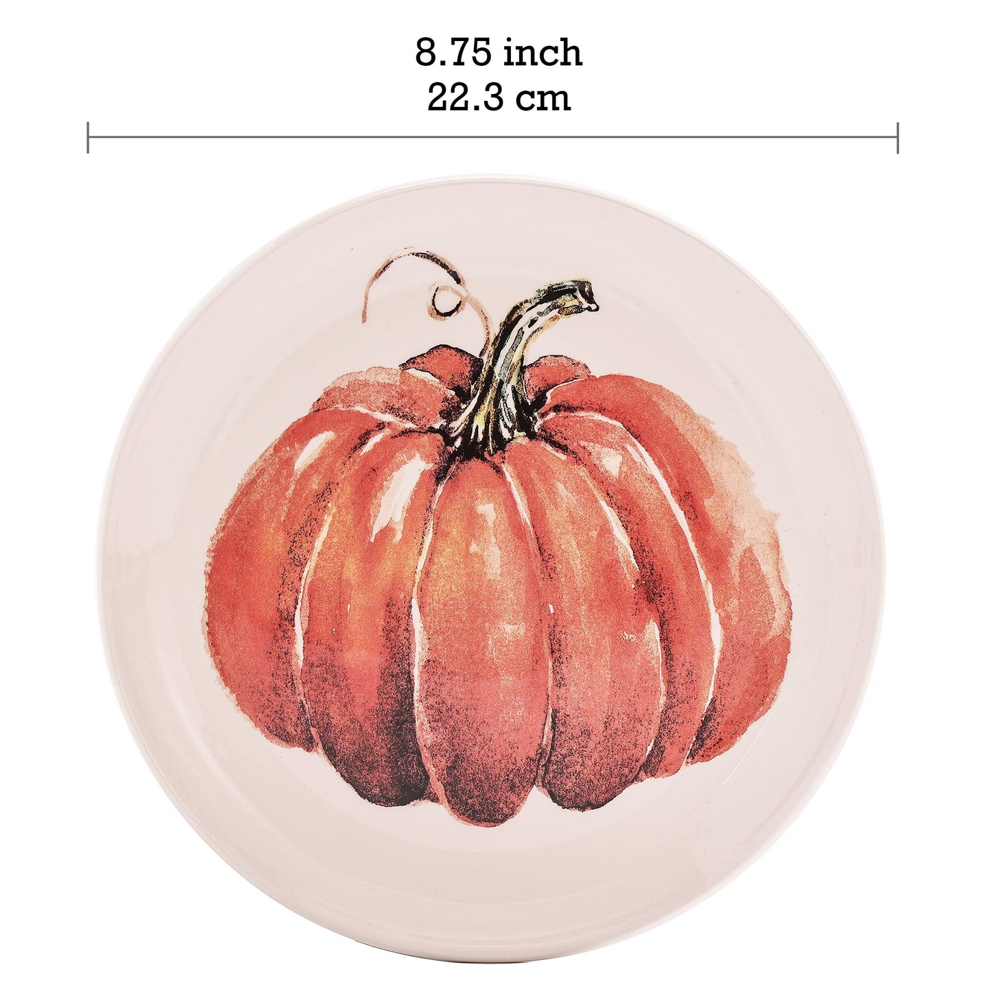 Bico Pumpkin Feast Ceramic Salad Plates, 8.75 inch, Set of 4, for Salad, Appetizer, Microwave & Dishwasher Safe