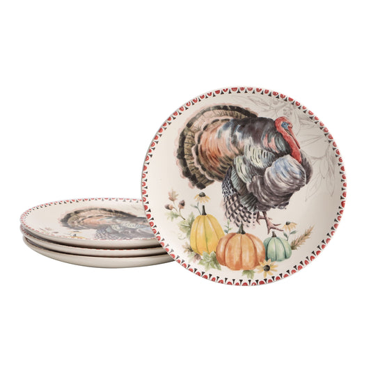 Bico Blessing Season Ceramic Salad Plates, 8.75 inch, Set of 4, for Salad, Appetizer, Microwave & Dishwasher Safe