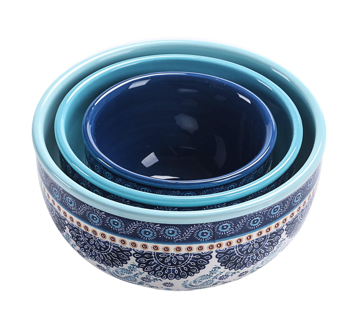 Bico Blue Talavera Ceramic Bowl with Air Tight Lid Set of 3(27oz, 18oz, 9oz each), Prep bowls, Food Storage Bowl for Salad, Snacks, Fruits, Microwave and Dishwasher Safe