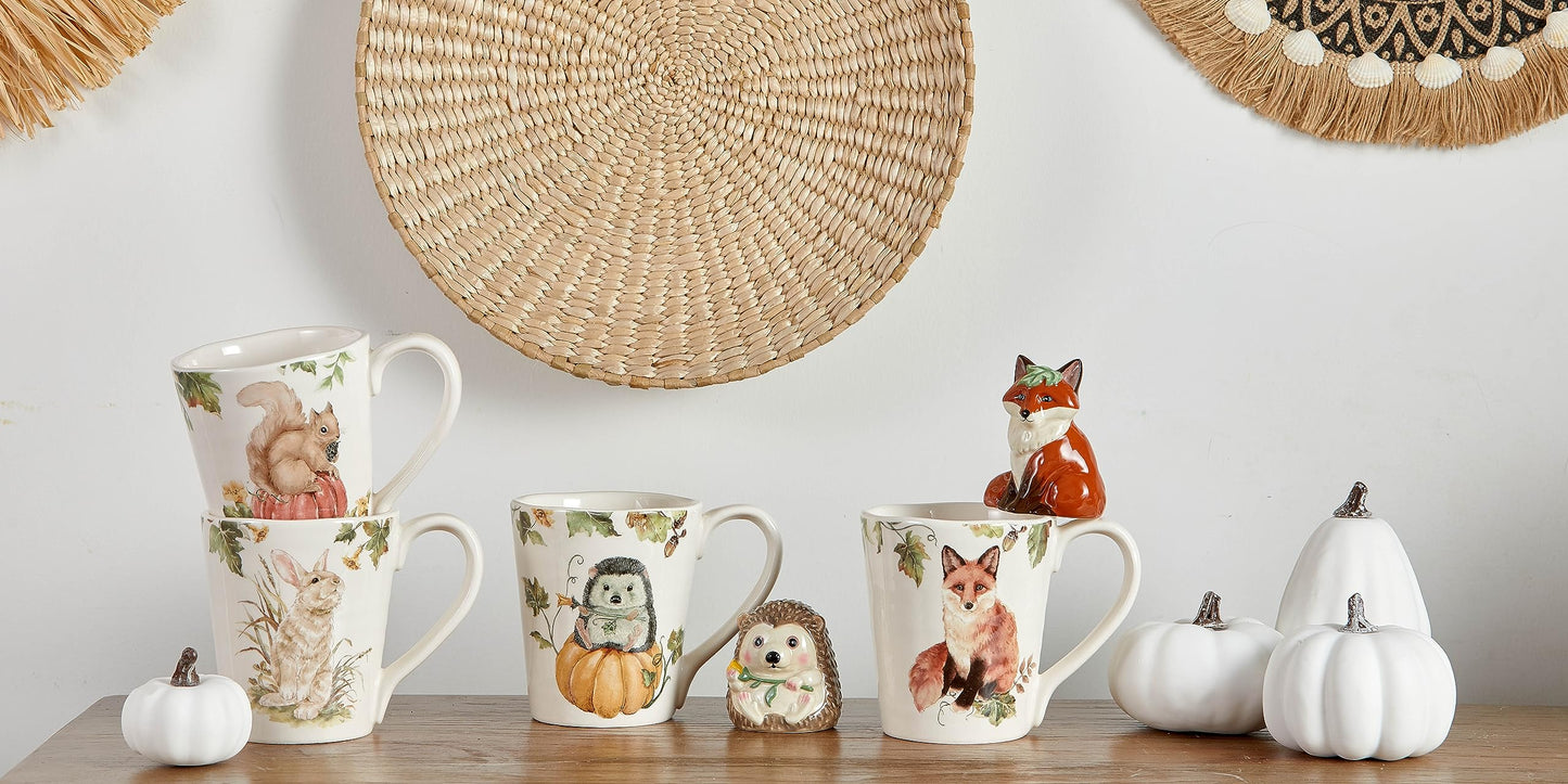 Bico Woodland Critters Ceramic Mugs, Set of 4, for Coffee, Tea, Drinks, Microwave & Dishwasher Safe