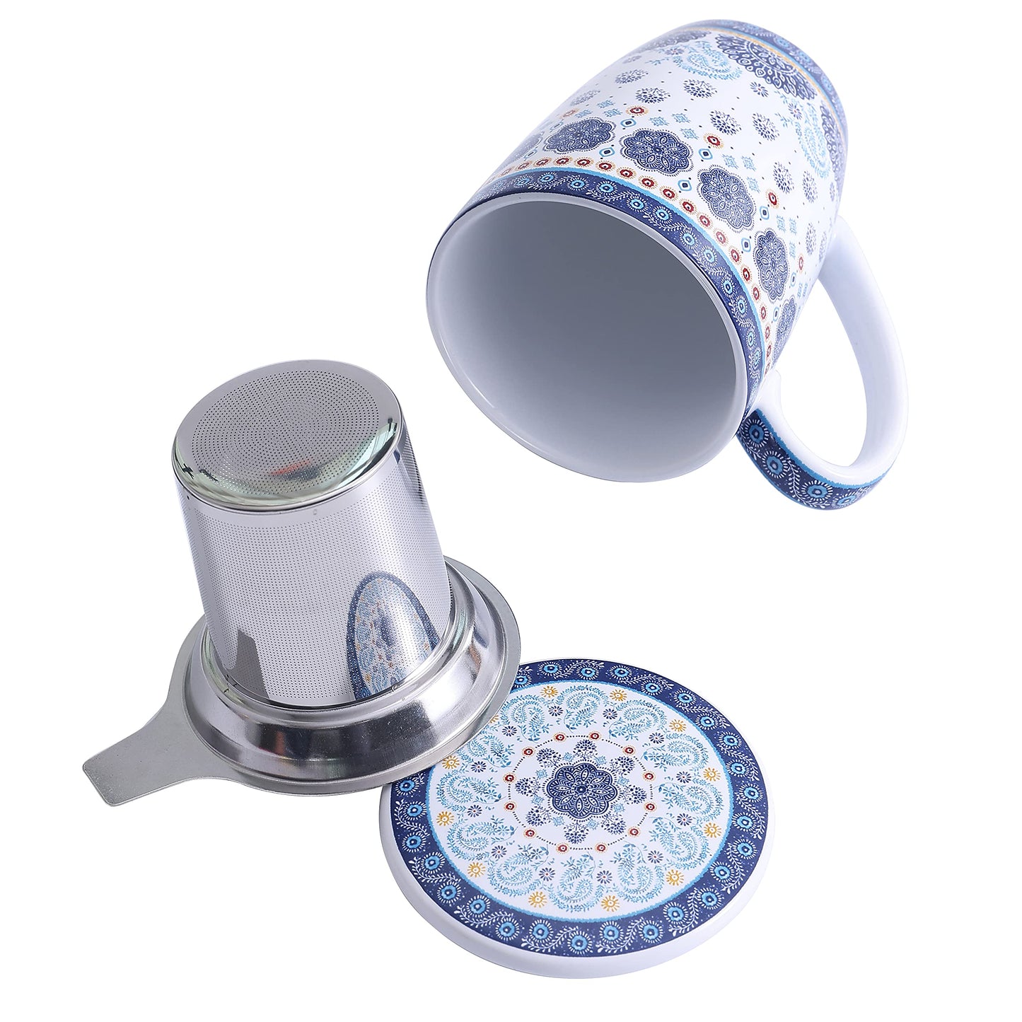 Bico 12oz Porcelain Tea Mug with Infuser and Lid, Microwave & Dishwasher Safe