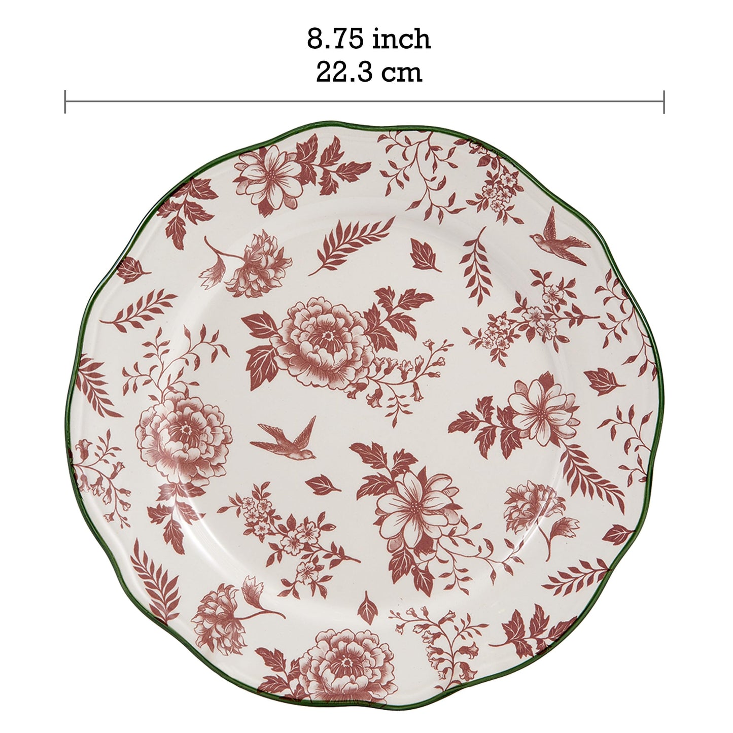 Bico Country Wanderlust Scalloped Salad Plates, 8.75 inch, Set of 4, for Salad, Appetizer, Microwave & Dishwasher Safe