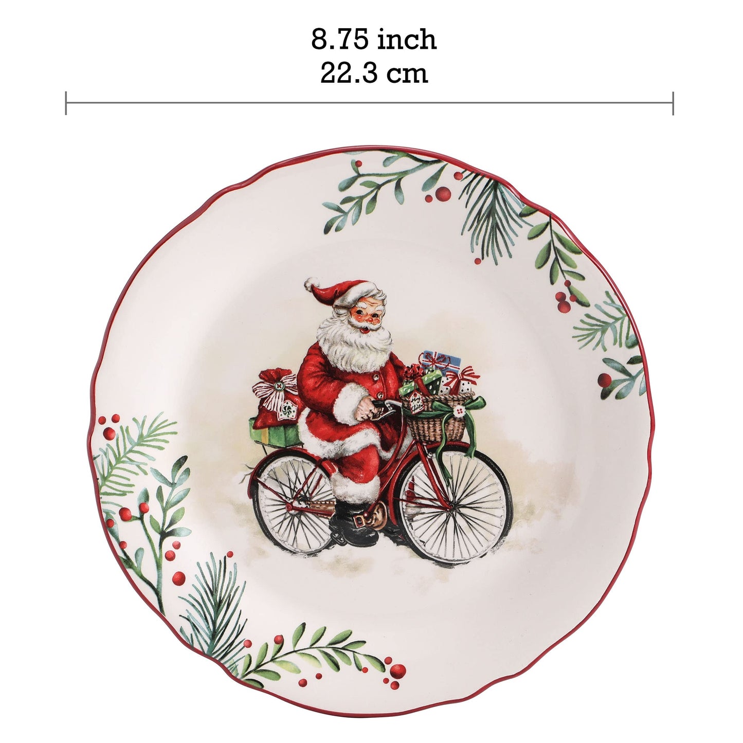 Bico Santa On The Way Ceramic Salad Plates, 8.75 inch, Set of 4, for Salad, Appetizer, Microwave & Dishwasher Safe