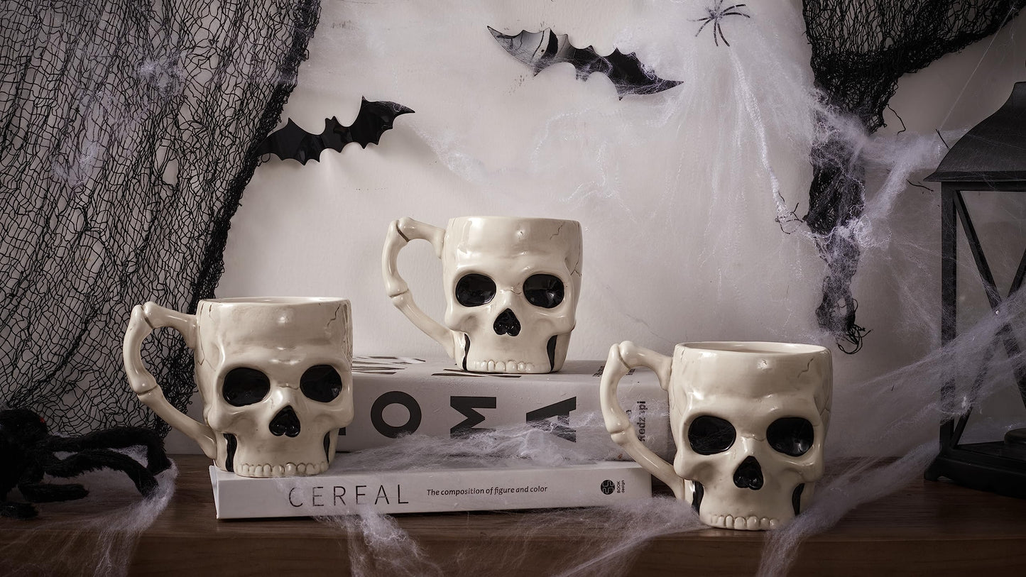 Bico Halloween Skull Ceramic 16oz Mugs, for coffee, tea, hot chocolate, Microwave and Dishwasher Safe