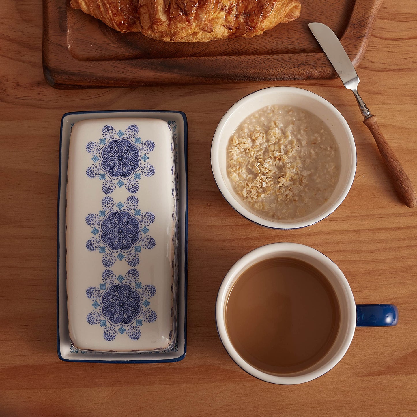 Bico Blue Talavera Ceramic Butter Dish with Lid, Butter Keeper for Counter, Kitchen, Dishwasher Safe