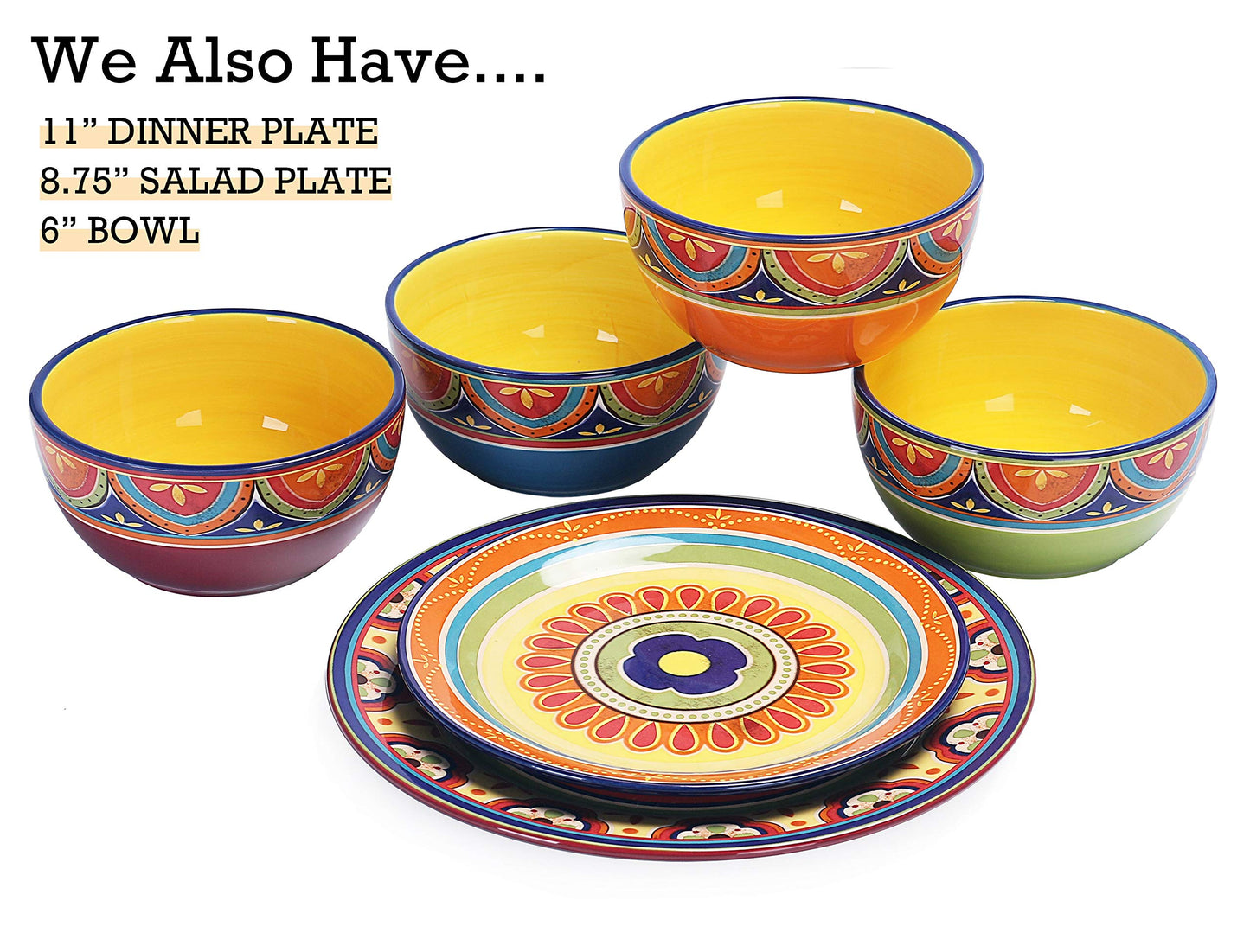 Bico Vintage Tunisian Salad Plates Set of 4, Ceramic, 8.75 inch, Microwave & Dishwasher Safe