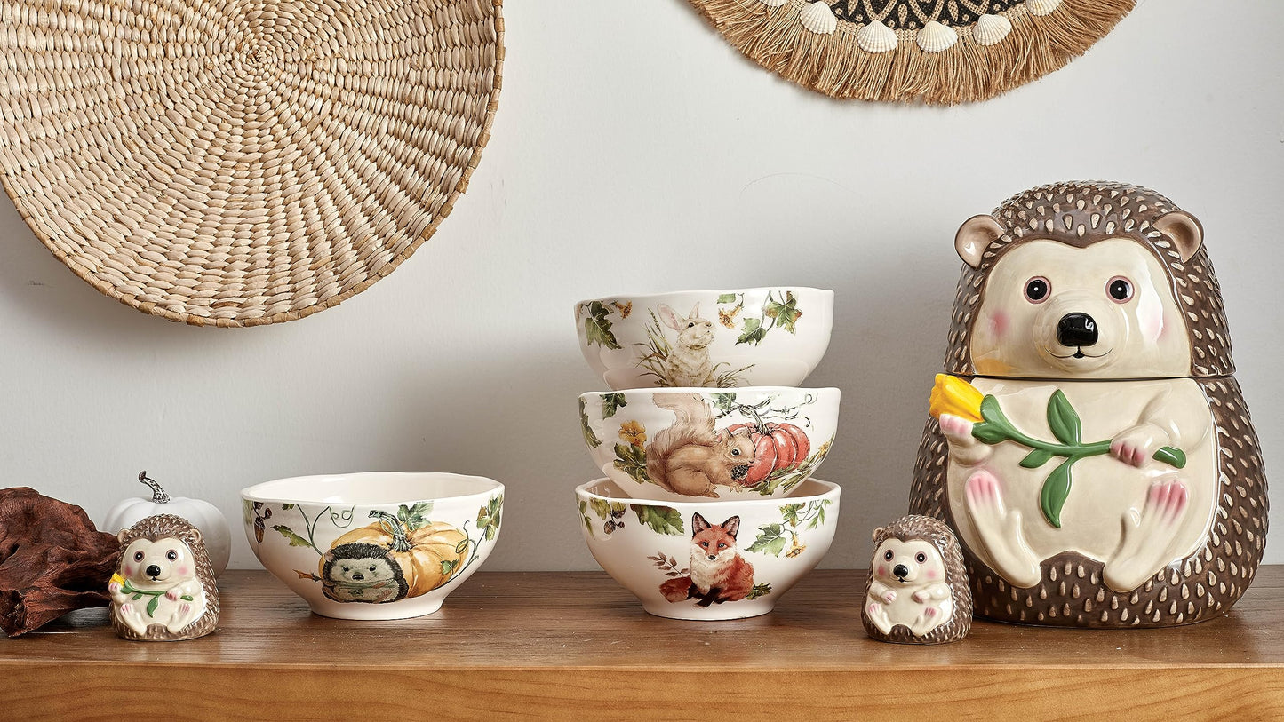 Bico Woodland Critters 24oz Ceramic Cereal Bowls, Set of 4, for Pasta, Salad, Cereal, Soup & Microwave & Dishwasher Safe